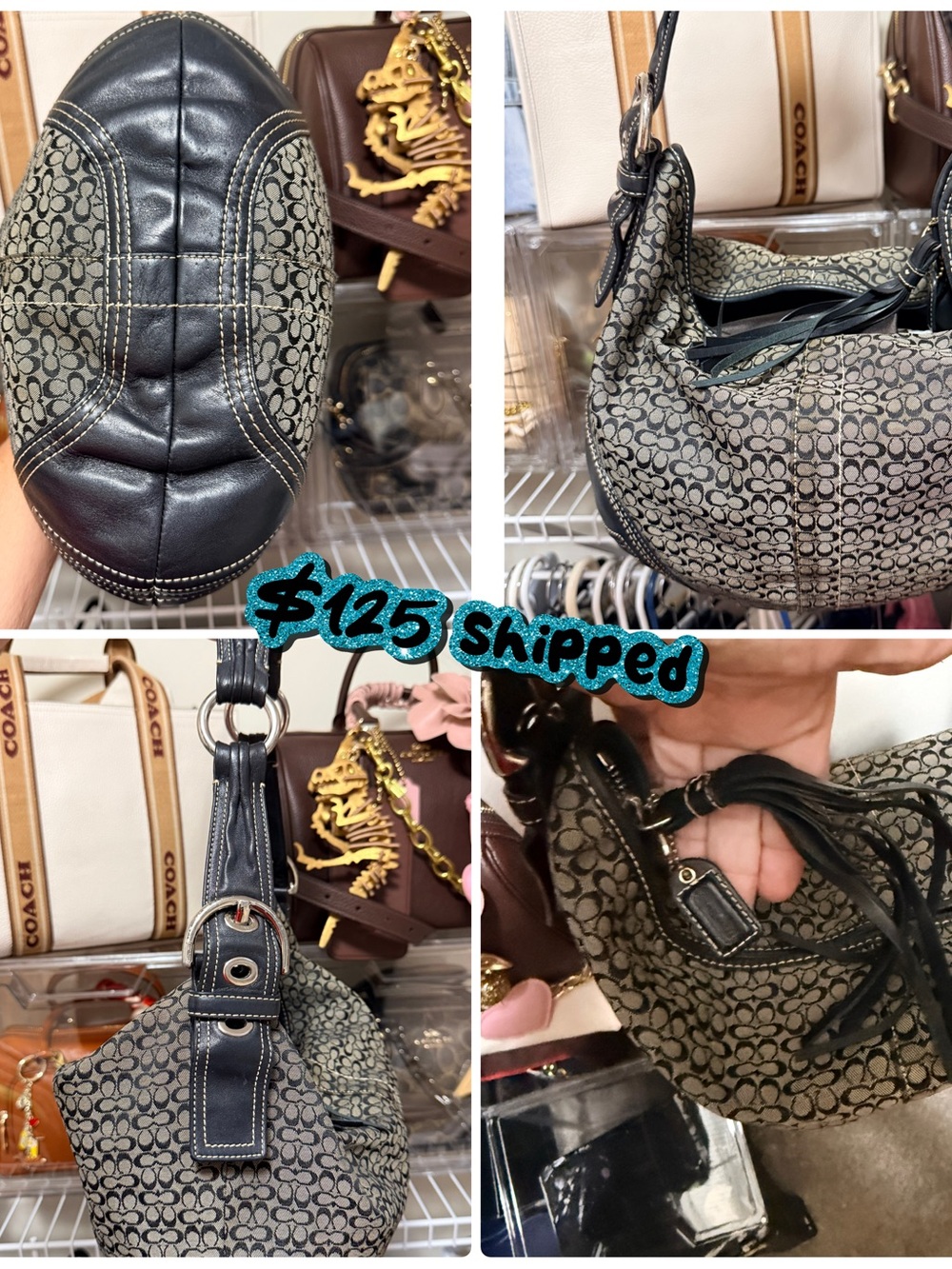 Coach Black and Gray Signature Canvas SoHo Shoulder Bag
